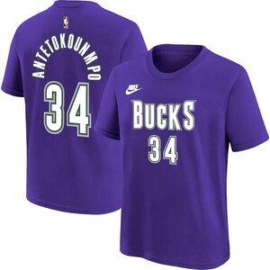 Nike Kids Milwaukee Bucks Giannis Antetokounmpo T-Shirt | Size S | Purple |